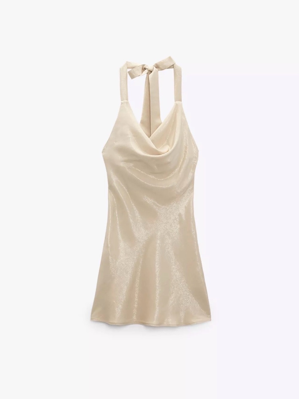 Zara Cream Satin Cowl Neck Mini Dress
